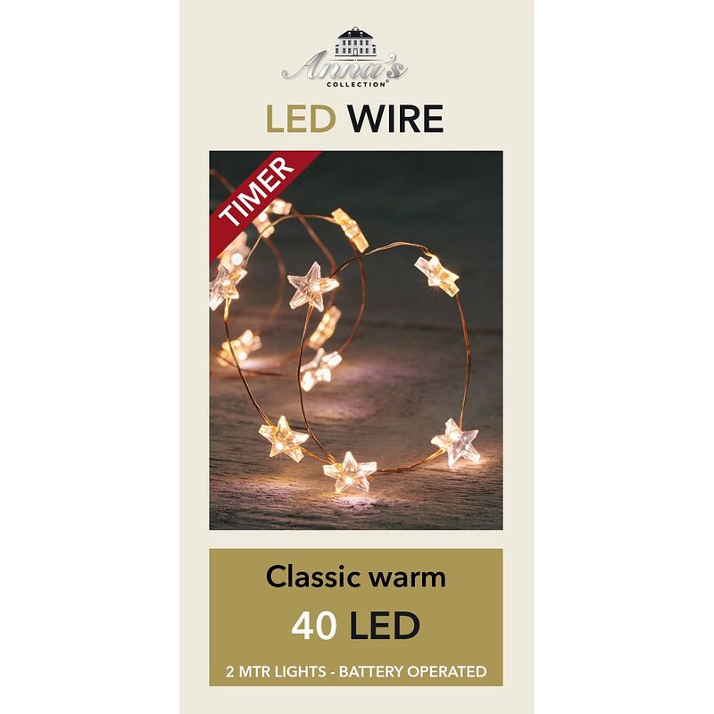 Foto van Batterijverlichting led koperdraad ster 40 led / 2 meter classic