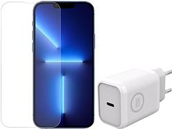 Foto van Bluebuilt apple iphone 14 plus / 13 pro max screenprotector glas + bluebuilt oplader 30w wit