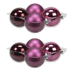 Foto van 8x stuks glazen kerstballen cherry roze (heather) 10 cm mat/glans - kerstbal