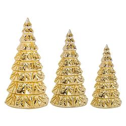 Foto van 3x stuks led kaarsen kerstboom kaarsen goud h15 cm, h19 cm en h23 cm - led kaarsen
