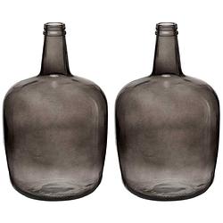 Foto van Bloemenvazen 2x stuks - flessen model - glas - grijs transparant - 22 x 39 cm - vazen
