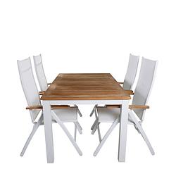 Foto van Panama tuinmeubelset tafel 90x152/210cm en 4 stoel panama wit, naturel.