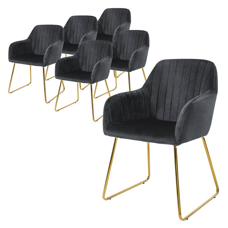 Foto van Ml-design eetkamerstoelen set van 6, fluwelen zitting, grijs, woonkamerstoel met rugleuning en armleuningen, keukenstoel