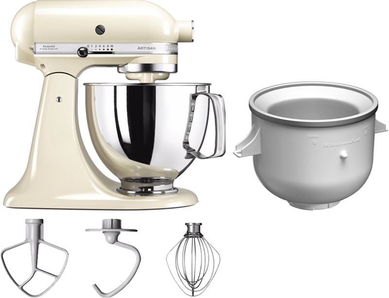 Foto van Kitchenaid artisan mixer 5ksm125 amandelwit + roomijsmaker