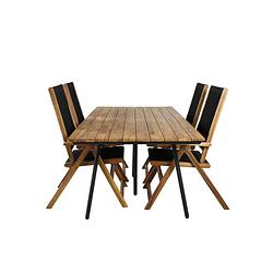 Foto van Chan tuinmeubelset tafel 100x200cm en 4 stoel little john zwart, naturel.