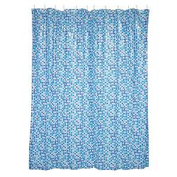 Foto van Msv douchegordijn met ringen - blauw tegels patroon - pvc - 180 x 200 cm - wasbaar - douchegordijnen
