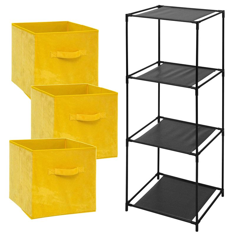 Foto van Storage solutions opbergrek smartrack - met 3x mandjes stof - geel - 34 x 104 cm - opbergkastjes