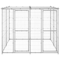 Foto van The living store hondenkennel - stalen constructie - met pe dak - zilver - 220 x 220 x 180 cm