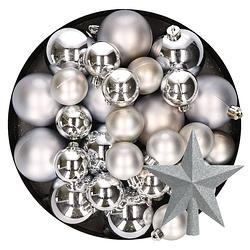 Foto van Kerstversiering kunststof kerstballen met piek zilver 6-8-10 cm pakket van 45x stuks - kerstbal