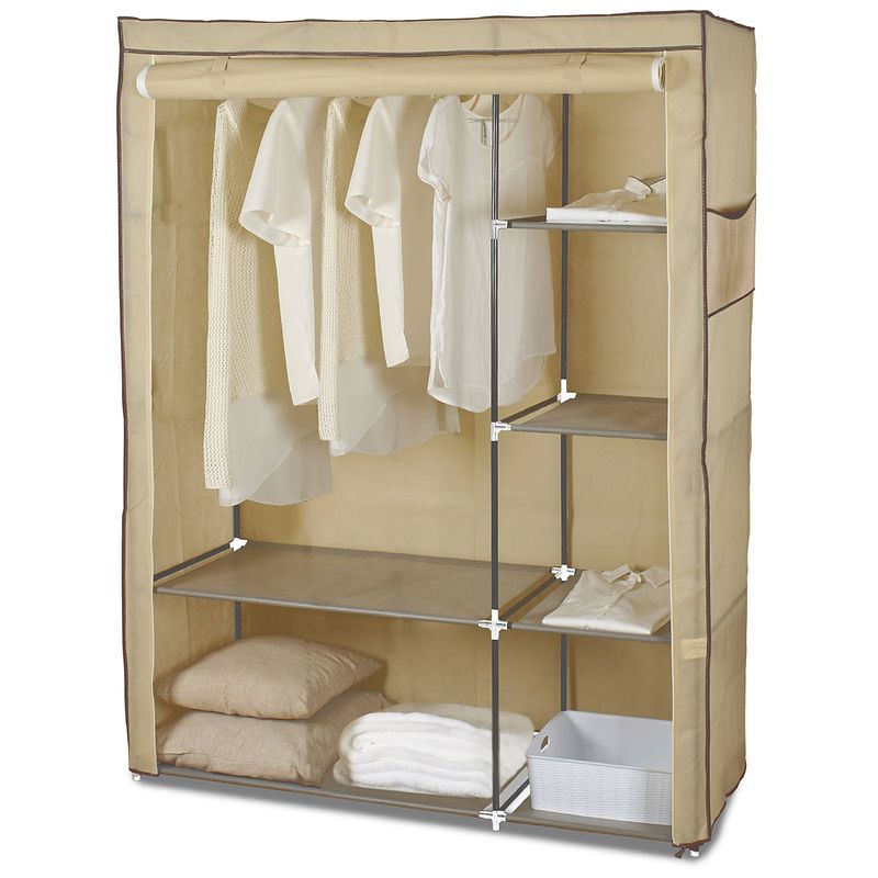 Foto van Mobiele kledingkast/kleding organizer beige 105 x 45 x 160 cm - opbergmanden