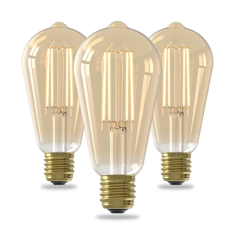 Foto van Calex filament st64 led lamp - 3 stuks - goud - e27 - 3.5w - dimbaar