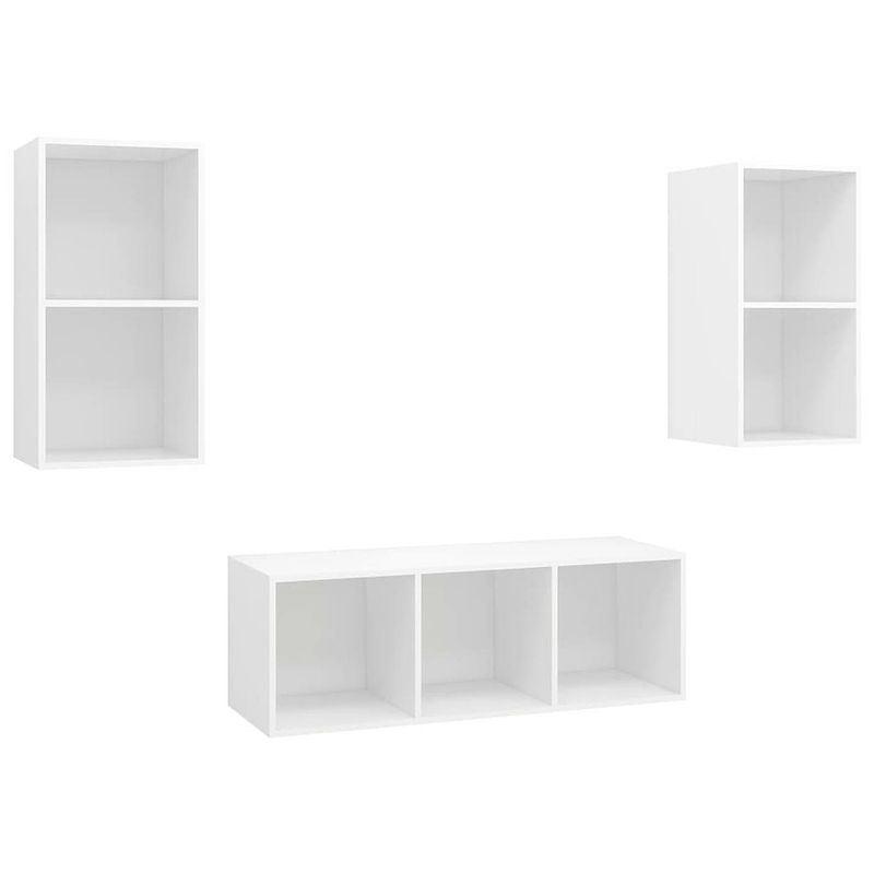 Foto van The living store televisiewandmeubelset - wit - 2x 37x37x72 cm - 1x 37x37x107 cm - spaanplaat