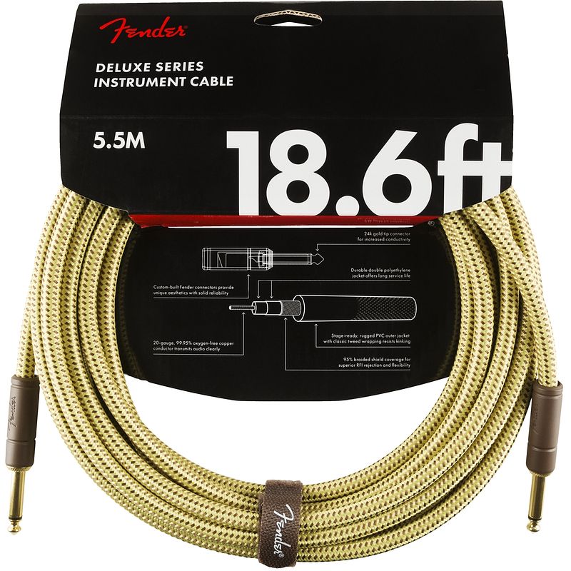 Foto van Fender deluxe cables instrumentkabel 5.5m geel tweed recht