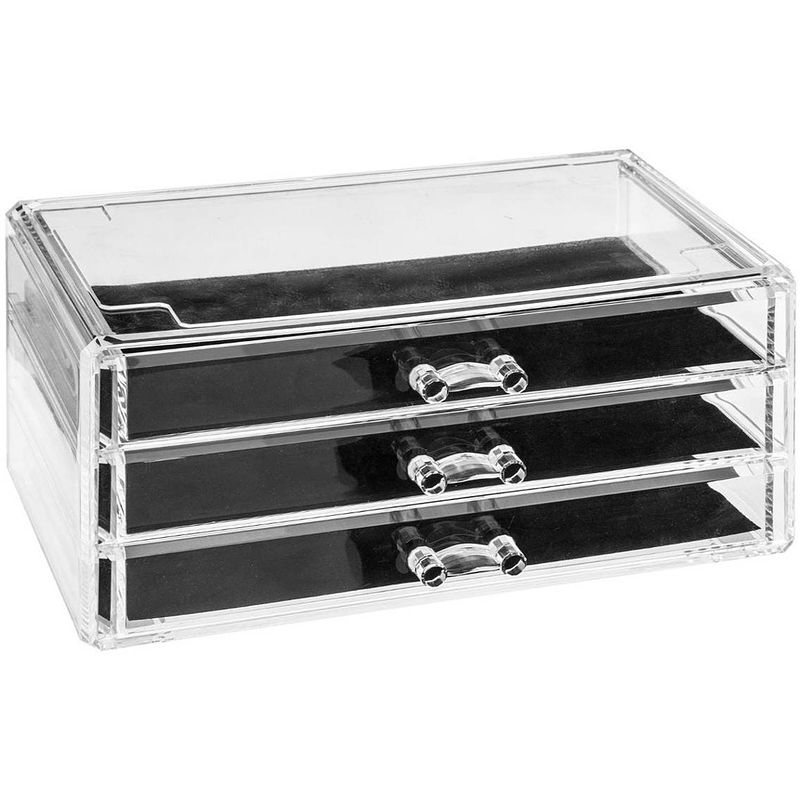 Foto van Sieraden/make-up organizer 3 lades rechthoek 24 x 11 cm van kunststof - make-up dozen