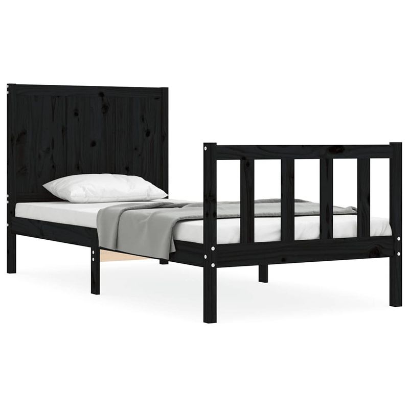 Foto van The living store bedframe massief grenenhout - praktisch en decoratief - afmeting- 195.5 x 95.5 x 100 cm - kleur- zwart