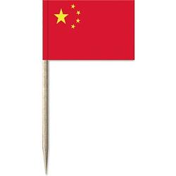Foto van 150x vlaggetjes prikkers china 8 cm hout/papier - cocktailprikkers