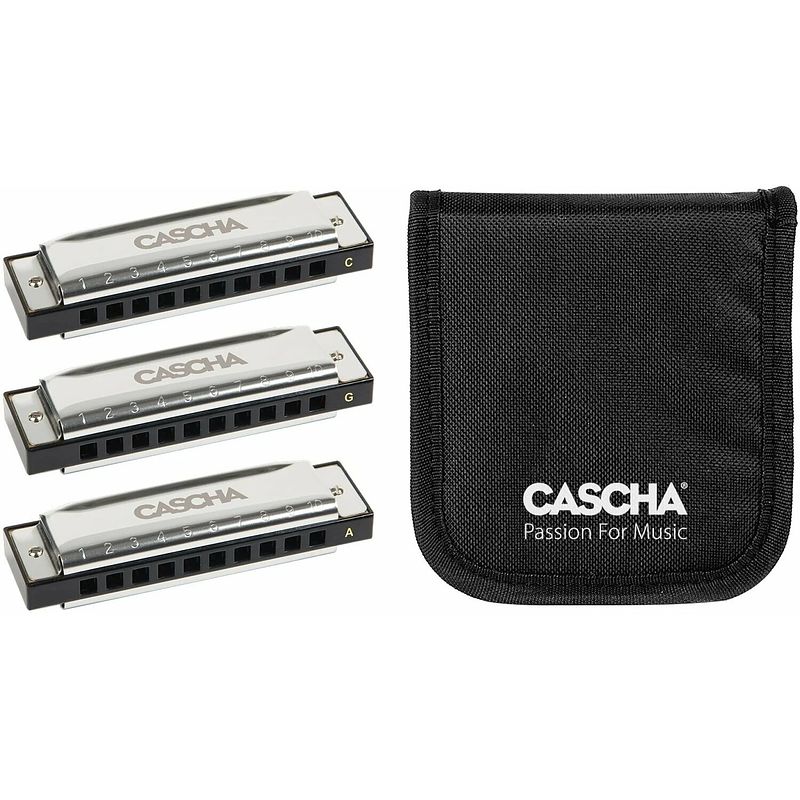 Foto van Cascha hh 2341 blues harmonica pack set van 3 blues harmonica'ss c-g-a