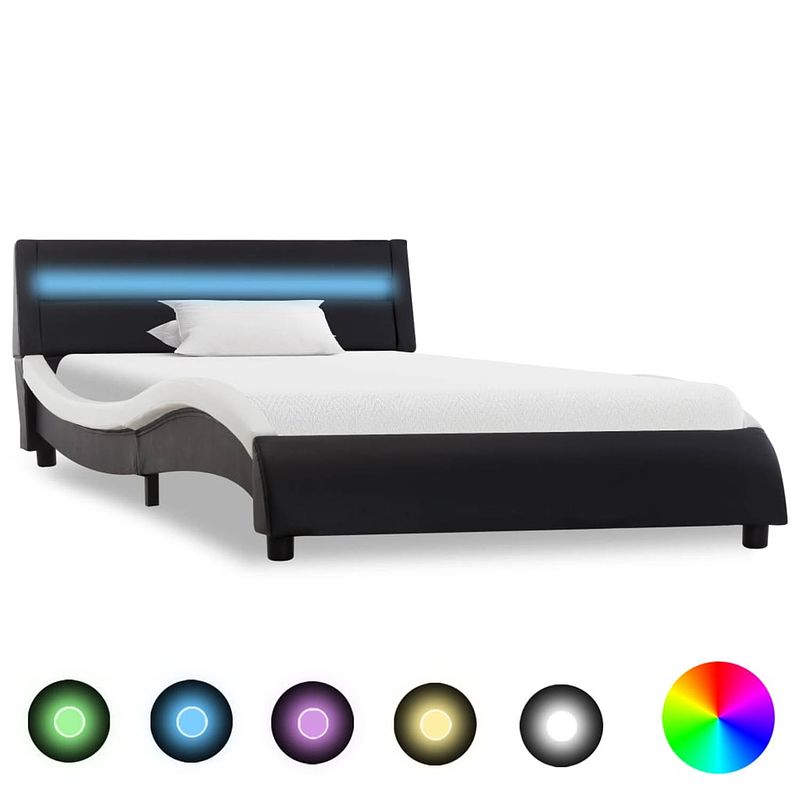 Foto van Vidaxl bedframe met led kunstleer zwart en wit 100x200 cm