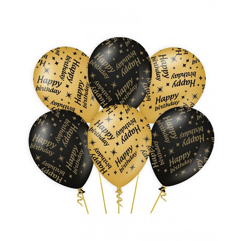 Foto van 6x stuks leeftijd verjaardag feest ballonnen happy birthday thema geworden zwart/goud 30 cm - ballonnen