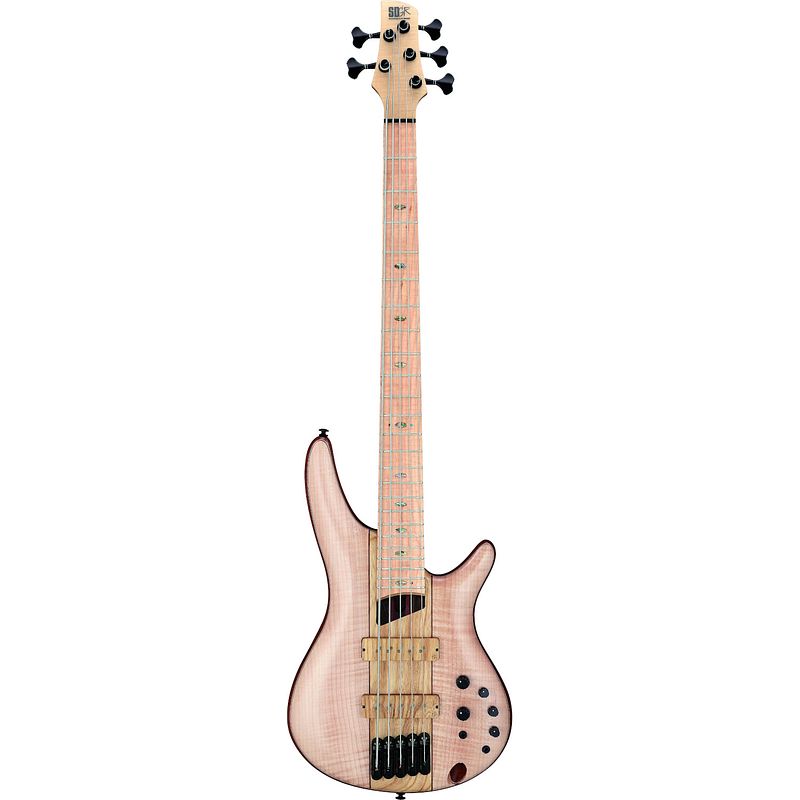 Foto van Ibanez sr5fmdx2 premium natural low gloss 5-snarige elektrische basgitaar met gigbag