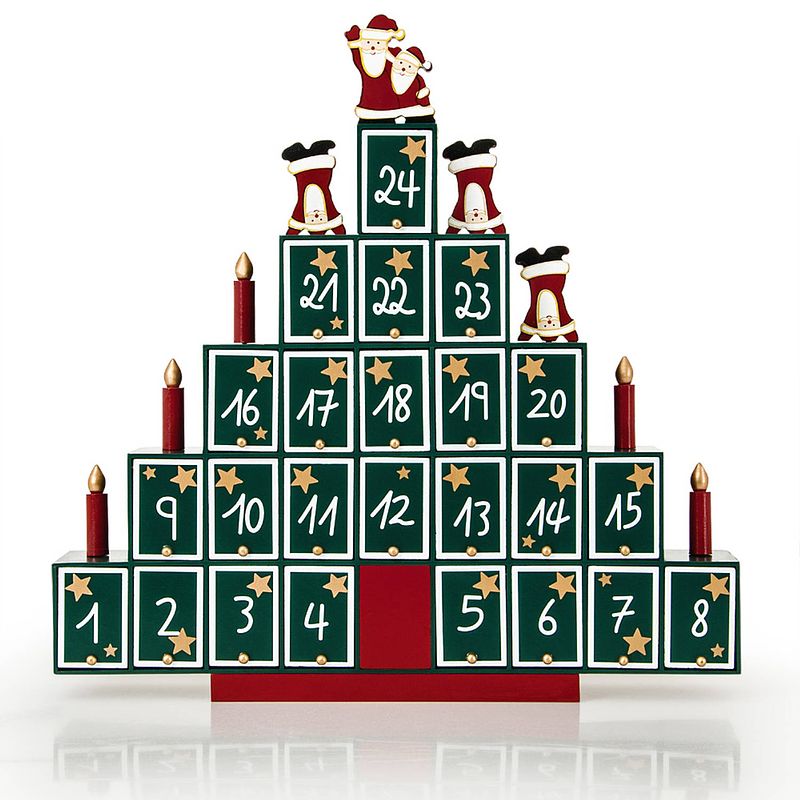 Foto van Adventskalender houten kerstboom, piramide, kerst, advent