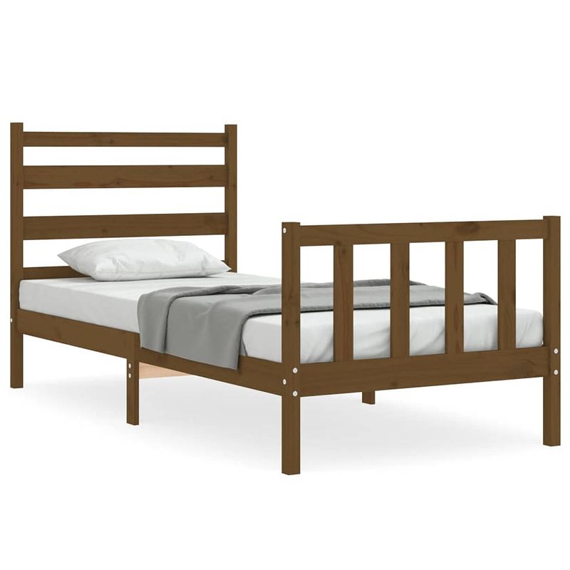 Foto van The living store bed frame - grenenhout - 206 x 105.5 x 100 cm - honingbruin