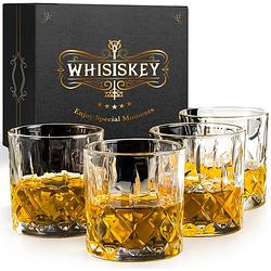Foto van Whisiskey klassieke whiskey glazen - 4 tumbler glazen - whiskey glazen set - waterglazen - drinkglazen - 345 ml glas