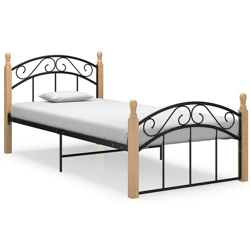 Foto van Vidaxl bedframe metaal en massief eikenhout zwart 90x200 cm