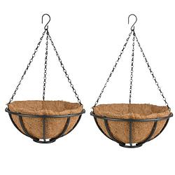 Foto van 2x stuks metalen hanging baskets / plantenbakken met ketting 30 cm inclusief kokosinlegvel - plantenbakken