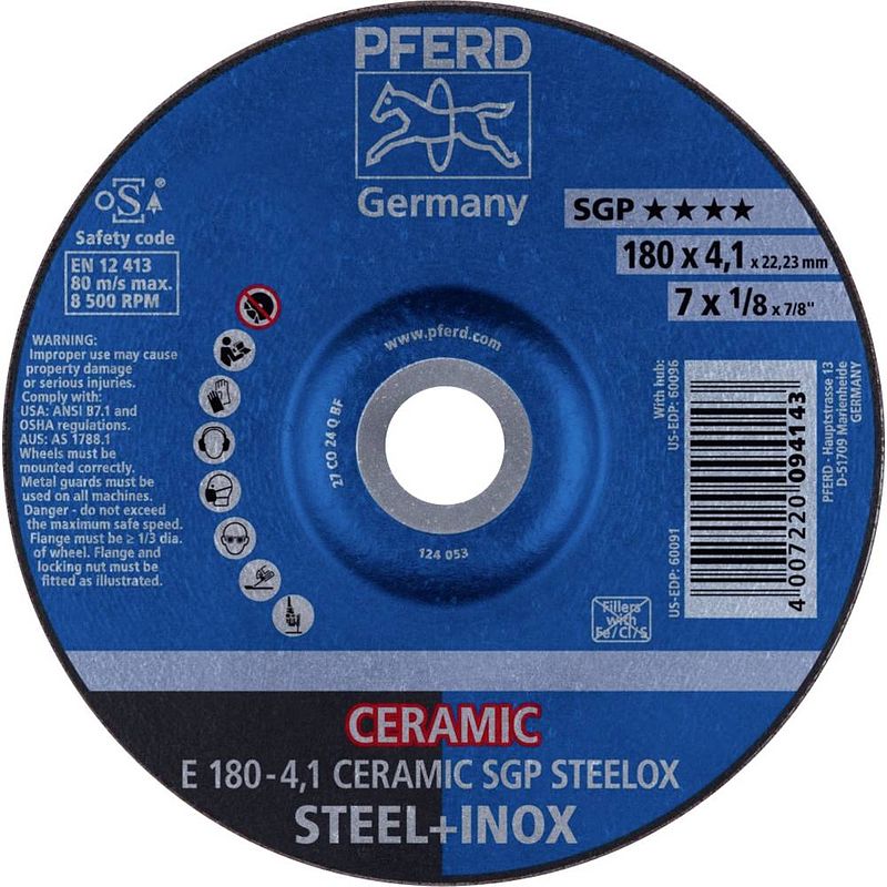 Foto van Pferd 62100180 e 180-4,1 ceramic sgp steelox afbraamschijf gebogen 180 mm 22.23 mm 10 stuk(s)