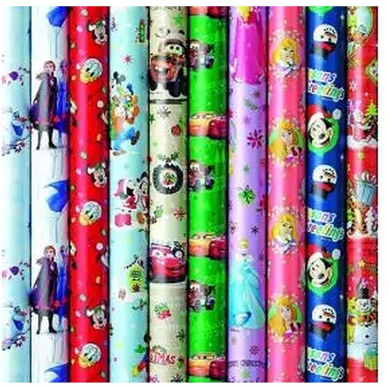 Foto van Cadeaupapier kerstpapier disney 2 meter x 0.70 meter 5 rollen assorti