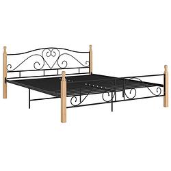 Foto van The living store metalen bedframe - tweepersoons - 210x187x90 cm - zwart/lichthout