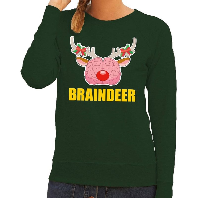 Foto van Foute kersttrui / sweater braindeer groen voor dames - kersttruien 2xl (44)