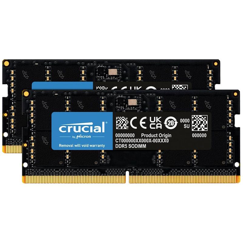 Foto van Crucial ct2k32g48c40s5 werkgeheugenset voor laptop ddr5 64 gb 2 x 32 gb 4800 mhz 262-pins so-dimm cl40 ct2k32g48c40s5