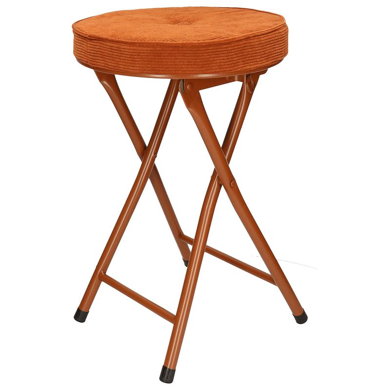 Foto van Home & styling bijzet krukje/stoel - opvouwbaar - bruin ribcord - d33 x h49 cm - krukjes