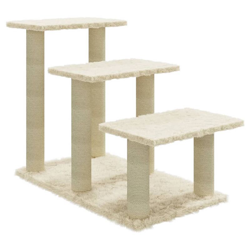 Foto van The living store kattenmeubel - krabpalen en plateaus - 74x35x50.5 cm - crème - bewerkt hout