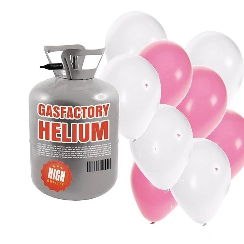 Foto van Helium tank met meisje geboren 50 ballonnen - heliumtank