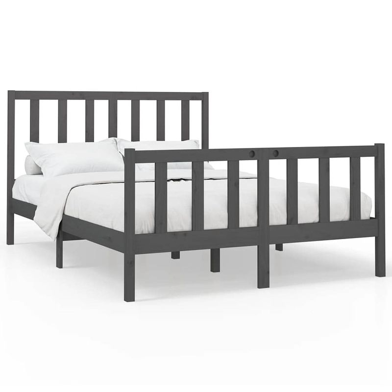 Foto van The living store bedframe massief grenenhout - grijs 205.5 x 126 x 69.5 cm - comfortabel hoofdeinde - stevig en stabiel