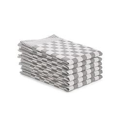 Foto van Seashell theedoeken set - 6 stuks - 50x70 - blokpatroon - geblokt - horeca ruit - grijs