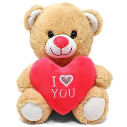 Foto van Licht bruine pluche knuffelbeer/teddybeer met i love you hartje 30 cm - knuffelberen