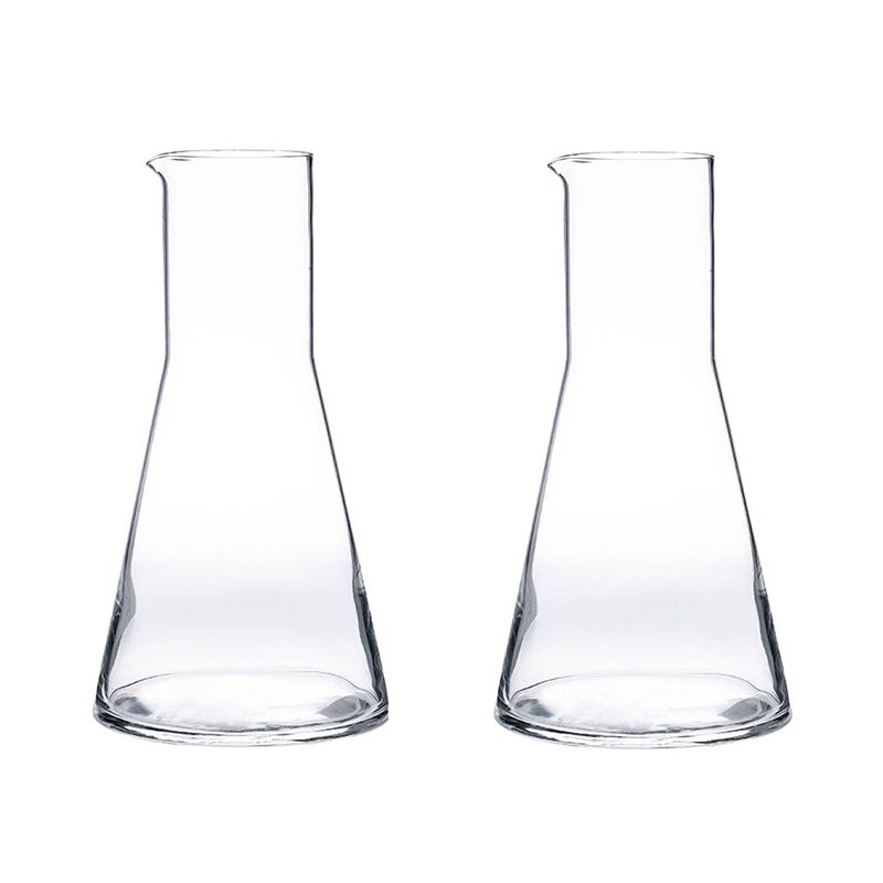 Foto van 2x glazen water karaffen van 1 l conica- sapkannen/waterkannen/schenkkannen