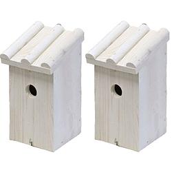 Foto van 2x nestkast/vogelhuisje hout wit ribdak 14 x 16 x 27 cm - vogelhuisjes