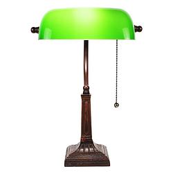 Foto van Haes deco - bankierslamp tafellamp groen 26x16x40 cm fitting e27 / lamp max 1x40w