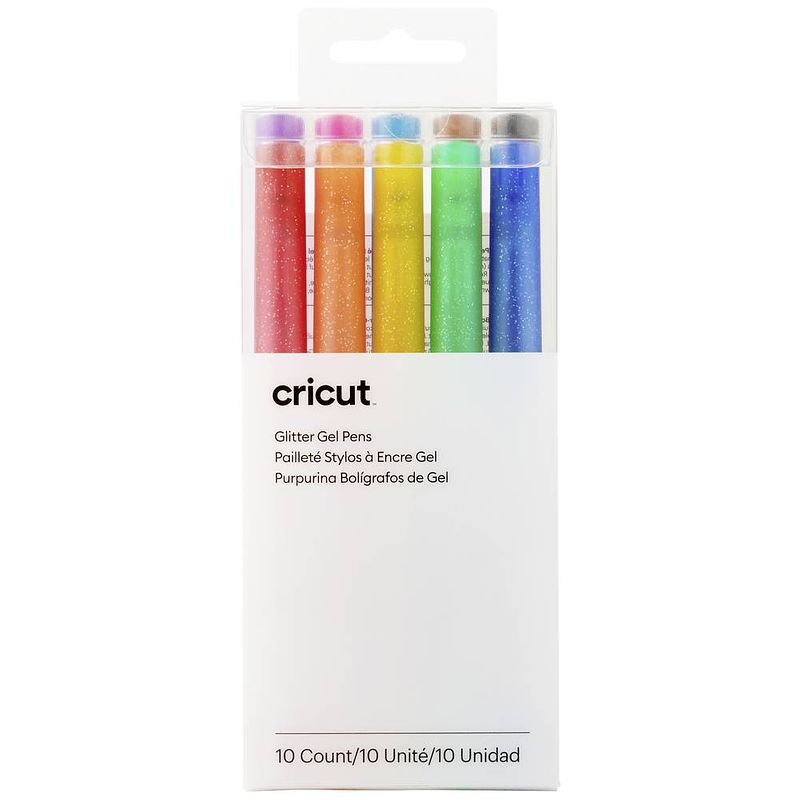 Foto van Cricut glitzer gel 0,8mm, 10er stiftset blauw, geel, oranje, groen, rood, zwart, bruin, lichtblauw, roze, lila