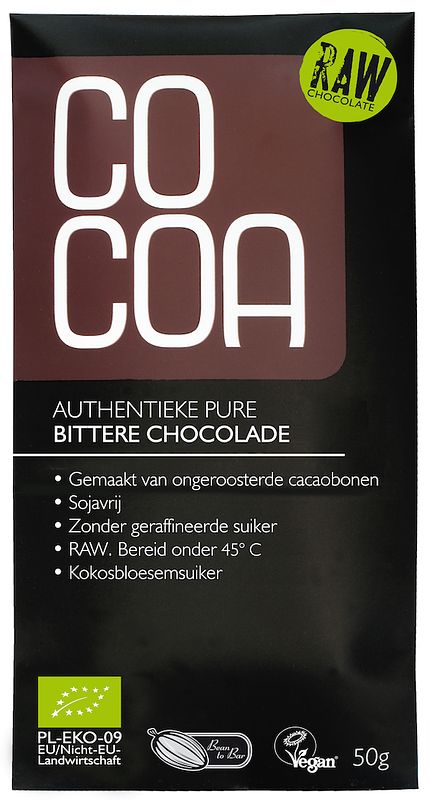 Foto van Cocoa authentieke pure bittere chocoladereep raw