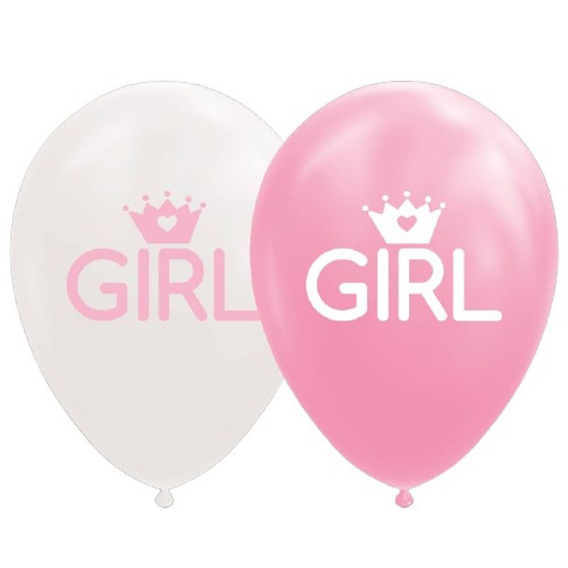 Foto van Globos ballonnen baby girl 12 cm latex roze/wit 8 stuks