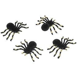 Foto van Chaks nep spinnen 10 cm - zwart/goud - 4x stuksa - velvet/fluweela -a horror/griezel thema decoratie - feestdecoratievoo