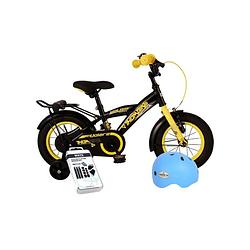 Foto van Volare kinderfiets thombike - 14 inch - zwart/geel - inclusief fietshelm & accessoires