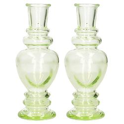 Foto van Kaarsen kandelaar venice - 2x - gekleurd glas - helder lichtgroen - d5,7 x h15 cm - kaars kandelaars