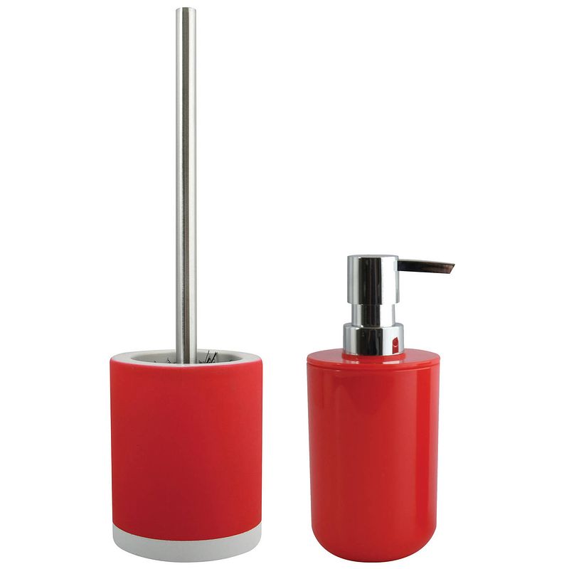 Foto van Msv toiletborstel in houder 38 cm/zeeppompje set moods - keramiek/kunststof - rood - badkameraccessoireset